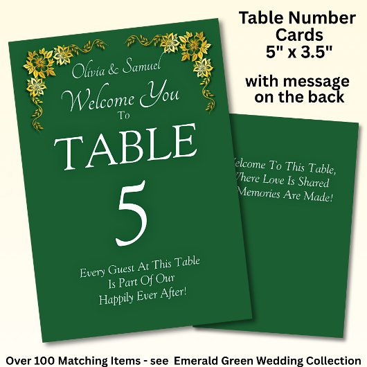 Table Number - with Welcome Message Emerald Green Kaart