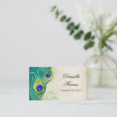 Table Place Card - Peacock Feathers Blauwgroen bla Plaatskaartje (Staand voorkant)