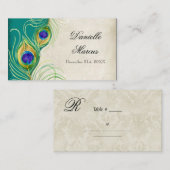 Table Place Card - Peacock Feathers Blauwgroen bla Plaatskaartje (Voorkant / Achterkant)