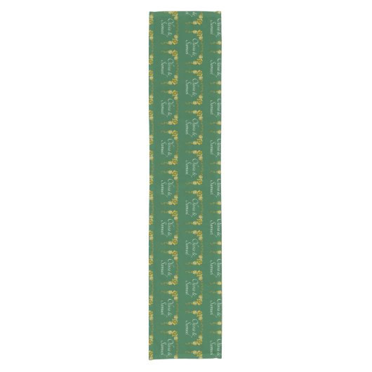 Table Runner Add Names Emerald Green & Gold Korte Tafelloper (Voorkant)