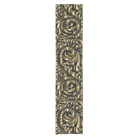 Table Runner - Drama in Black en Gold Korte Tafelloper (Voorkant)