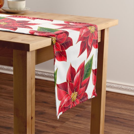Table Runner Kerstmis Poinsettias Korte Tafelloper (Voorbeeld)