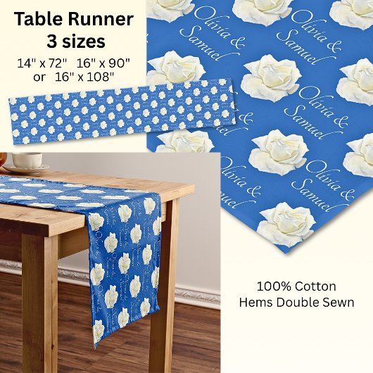 Table Runner Voeg namen toe Kobalt Blauw Wit Rozen Korte Tafelloper