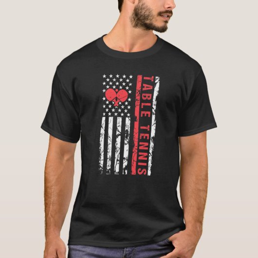 Table Tennis Cool American Flag Paddle T-shirt (Voorkant)