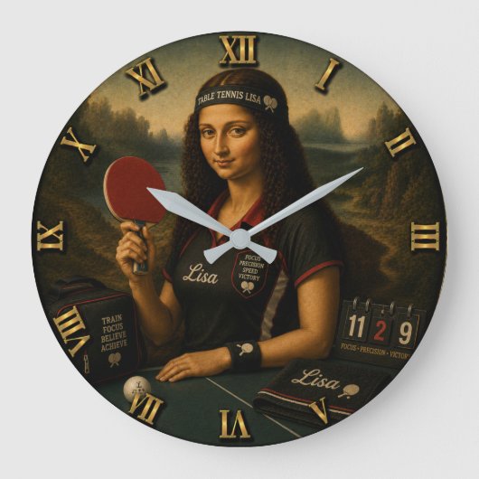 Table Tennis Funny Mona Lisa Ping Pong Grote Klok (Voorkant)