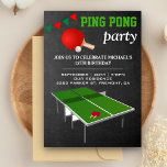 Table Tennis Ping Pong Birthday Party Kaart<br><div class="desc">Nodig uw gasten met deze koele uitnodiging van de verjaardagspartij uit met een pingpongtafel en een rode peddel tegen een achtergrond van het karton. Voeg eenvoudig uw gebeurtenisdetails op deze makkelijk te gebruiken sjabloon toe om het één-van-een-soort uitnodiging te maken. Draai de kaart om een groen en wit strepen patroon...</div>