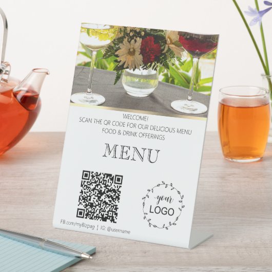 *~*Table Tent tabletop Restaurant Menu Upload QR Reclamebord Met Voetstuk (Insitu)