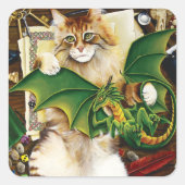 Table Top Gaming Dragon Cat Vierkante Sticker (Voorkant)