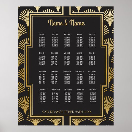 Table Wedding Gatsby Art Deco 1920s 20 Seat Plan P Poster (Voorkant)