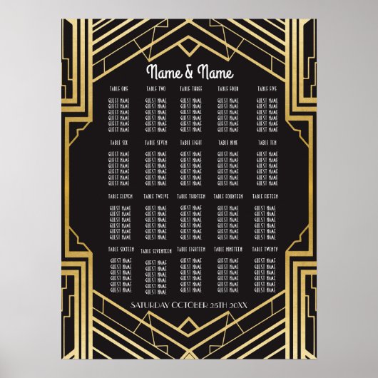 Table Wedding Gatsby Art Deco Poster 20 Zitplaatse (Voorkant)