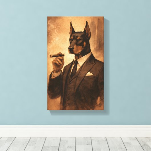 Tableau Déco (Portrait Doberman Charmant ) Canvas Afdruk (Insitu (Houten vloer))