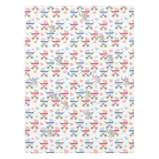 Tablecloth Baby Stroller Stork Pink Blue Elephant Tafelkleed (Voorkant)