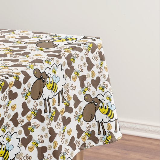 Tablecloth Brown Hearts Sheep Bumblebee Tafelkleed (Voorbeeld)