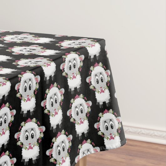 Tablecloth Sheep Floral Black Tafelkleed (Voorbeeld)