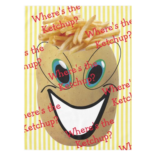 Tablecloth Stripe Potato, Franse Fries, Ketchup? Tafelkleed (Voorkant)