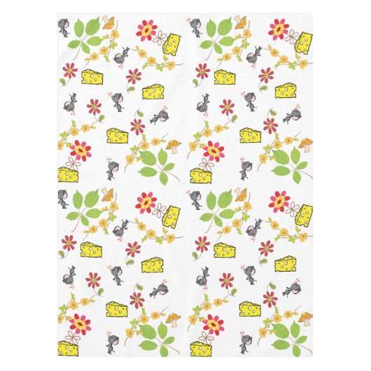 Tablecloth White Cheese Yellow Mouse Floral Tafelkleed (Voorkant)