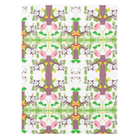 Tablecloth White Possum Chicken Frog Floral Tafelkleed (Voorkant)