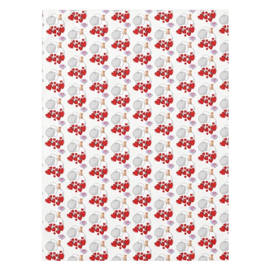Tablecloth White Sheep Red Hearts Kitten Tafelkleed (Voorkant)