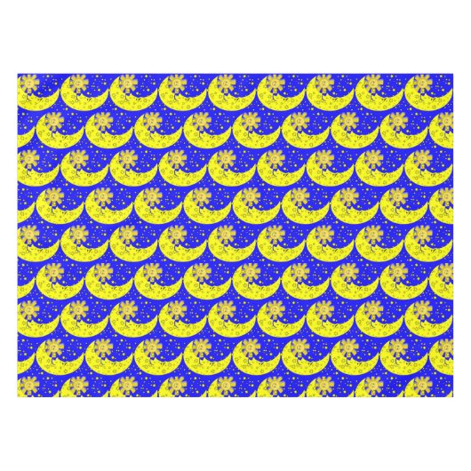 Tablecloth Yellow Sun Moon Stars Blue Tafelkleed (Voorkant (Horizontaal))