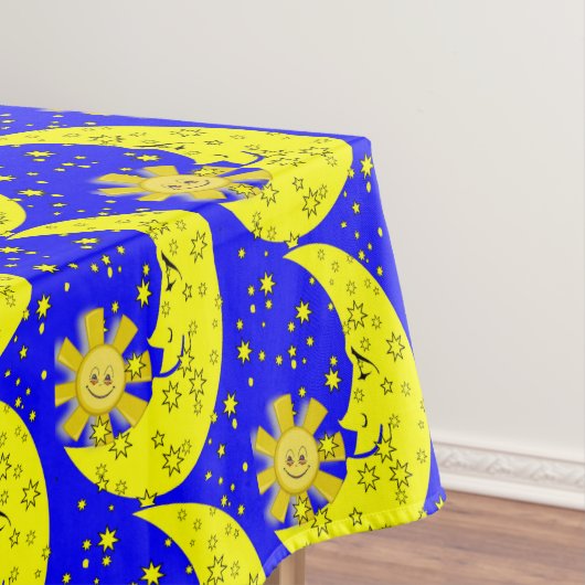 Tablecloth Yellow Sun Moon Stars Blue Tafelkleed (Voorbeeld)