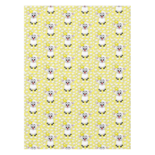 Tablecloth Yellow White Sheep Clouds Sun Tafelkleed (Voorkant)