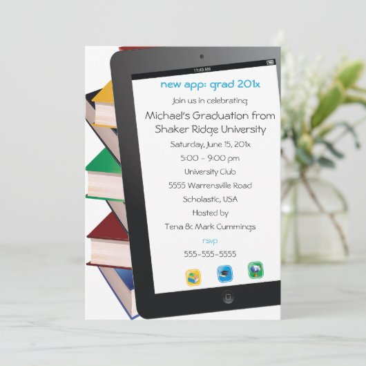 Tablet Afstudeerder Afstuderen Uitnodiging (Staand voorkant)