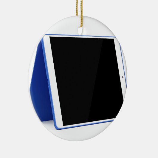 Tabletcomputer op wit keramisch ornament (Rechts)