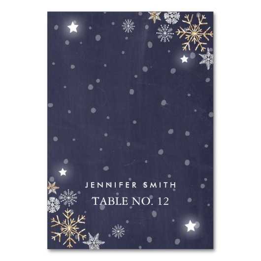 Tabletkaart Wintersneeuwvlokken Gold Silver Navy Kaart (Voorkant)