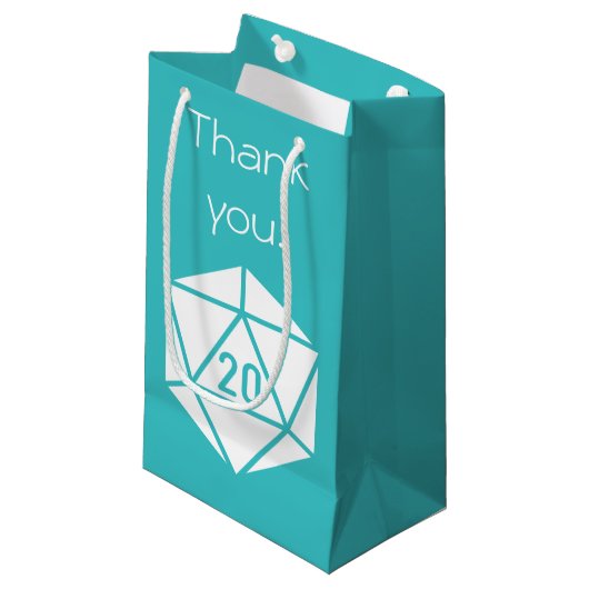 Tabletop afbeelding in Turquoise Gift Bag Klein Cadeauzakje (Voorkant Gekanteld)