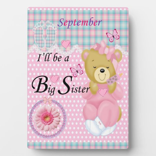 Tabletop Plaque met Easel Big Sister September Fotoplaat (voorkant)