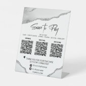 *~* Tabletop QR 3 BETALINGstabel SILVER AGATE Reclamebord Met Voetstuk (Voorkant)