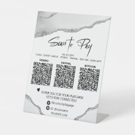 *~* Tabletop QR 3 BETALINGstabel SILVER AGATE Reclamebord Met Voetstuk