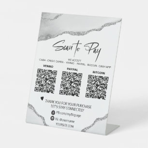 *~* Tabletop QR 3 BETALINGstabel SILVER AGATE Reclamebord Met Voetstuk