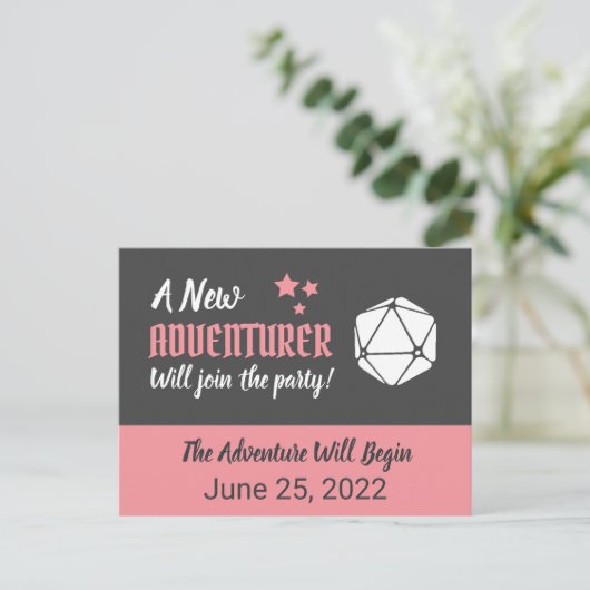 Tabletop RPG Roze Zwangerschap Aankondiging (Staand voorkant)