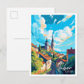 Tabor Tsjechische vintage reisillustratie Briefkaart (Voorkant / Achterkant)