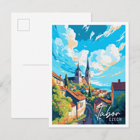 Tabor Tsjechische vintage reisillustratie Briefkaart (Voorkant / Achterkant)