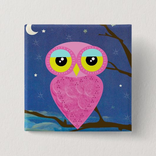 Tabu Japan Owl Square Pin Vierkante Button 5,1 Cm (Voorkant)