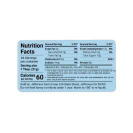 Tabular Honey Nutrition Facts Cornflower Blue Etiket