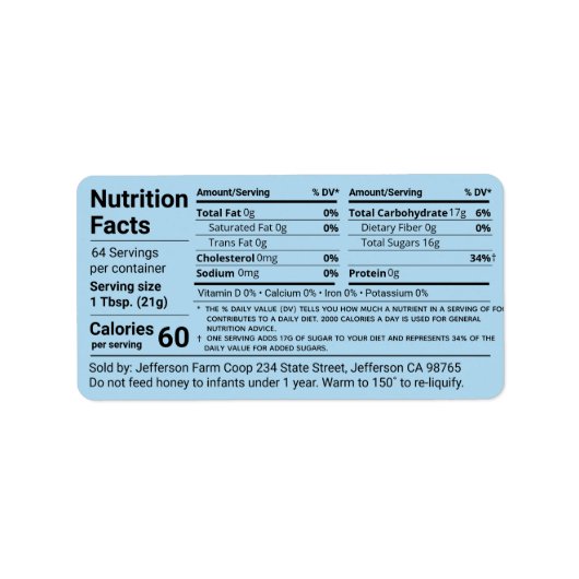 Tabular Honey Nutrition Facts Cornflower Blue Etiket (Voorkant)