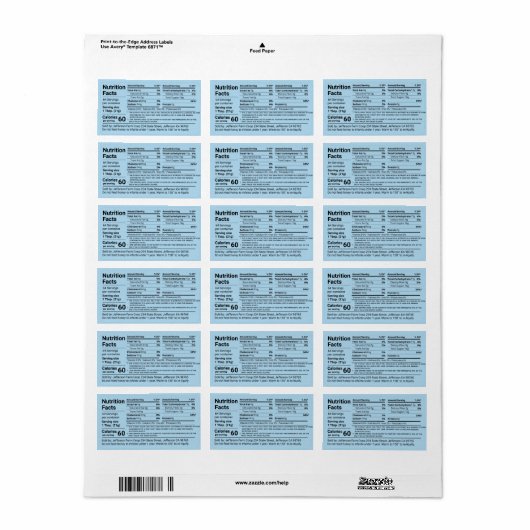 Tabular Honey Nutrition Facts Cornflower Blue Etiket (Full Sheet)