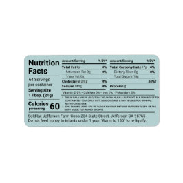 Tabular Honey Nutrition Facts Turquoise Product Etiket