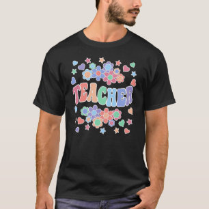 TACHER-Retro Groovy, bloemen, hart, sterren T-shirt