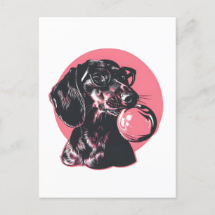 Tachshund met bril en bubbelgom briefkaart