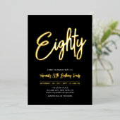 Tachtig | Black Chic Script 80ste verjaardagsfeest Folie Uitnodiging (Staand Voorkant)