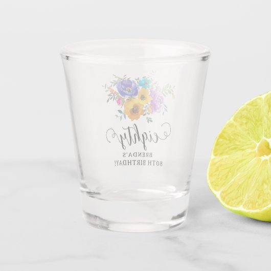 Tachtig' Bright & Bold Floral 80ste verjaardag Shot Glas (Achterkant)