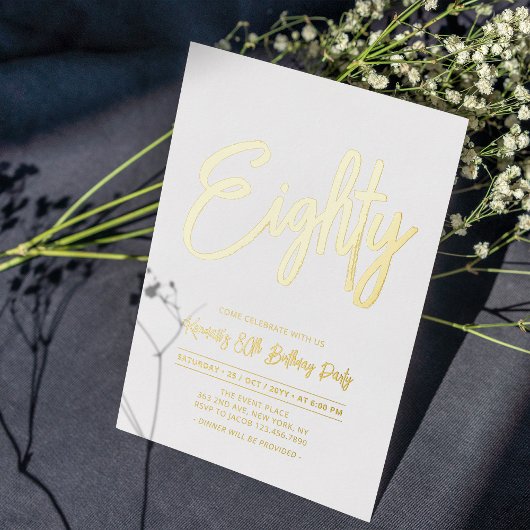 tachtig | Chic Folie Script 80th Birthday Party Folie Uitnodiging