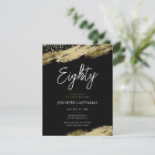 Tachtig Elegant Script Zwart en Goud Verjaardag Kaart (Staand voorkant)