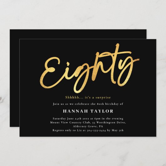 Tachtig Elegant Zwart Goud 80e Verjaardag Kaart (Voorkant / Achterkant)