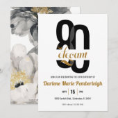 Tachtig & Elegant Zwart Goud Bloemen 80ste Verjaar Kaart (Voorkant / Achterkant)