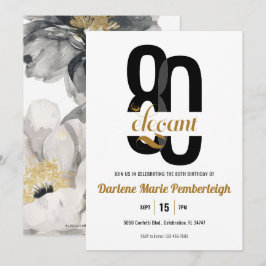 Tachtig & Elegant Zwart Goud Bloemen 80ste Verjaar Kaart
